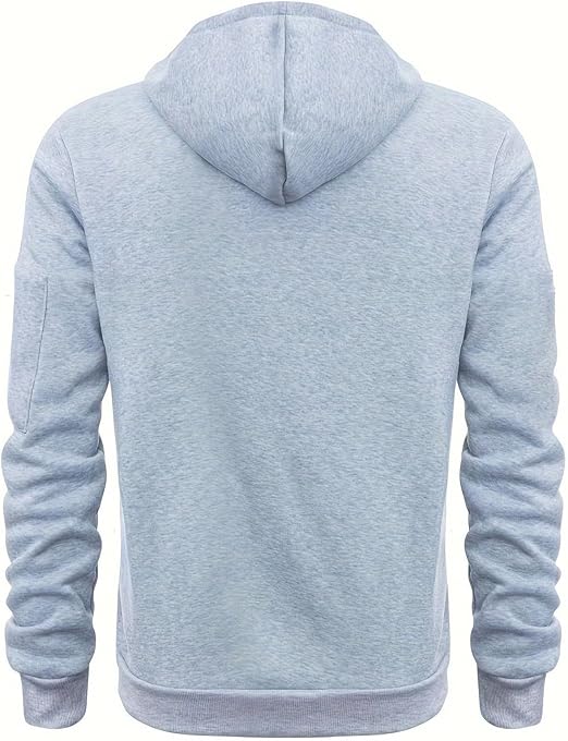 Mens 1/4 Zip Hooded Sweatshirt, Multiple Zippers Pockets Hoodie For Men, Loose Fit Casual Work Hoody