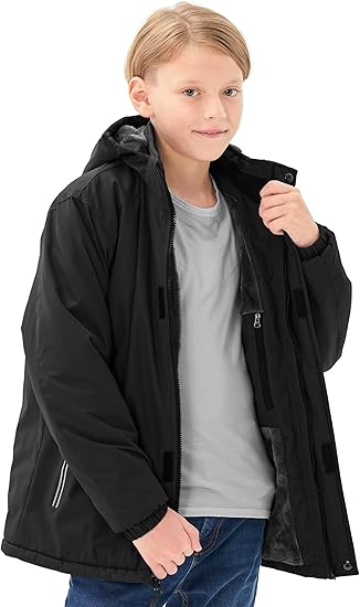 MoFiz Boys Waterproof Ski Snow Jacket Winter Hooded Coat Warm Fleece Lined Outdoor Jackets for Sking Hiking Camping School