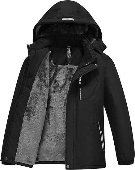 MoFiz Boys Waterproof Ski Snow Jacket Winter Hooded Coat Warm Fleece Lined Outdoor Jackets for Sking Hiking Camping School